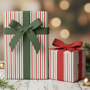 Elegante jager groen en rood candy cane pinstripe cadeaupapier