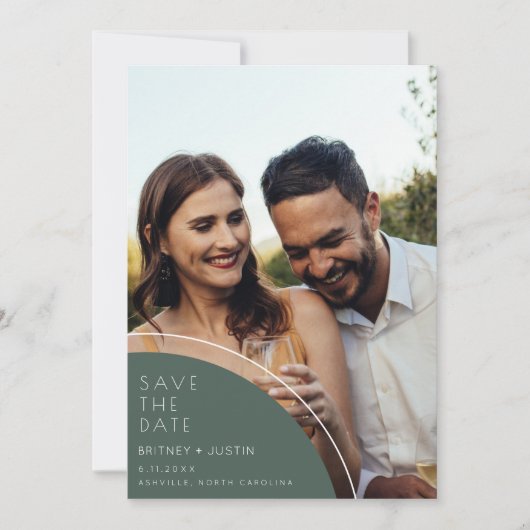 Elegante Jager Groene Foto Bruiloft Save The Date (Voorkant)