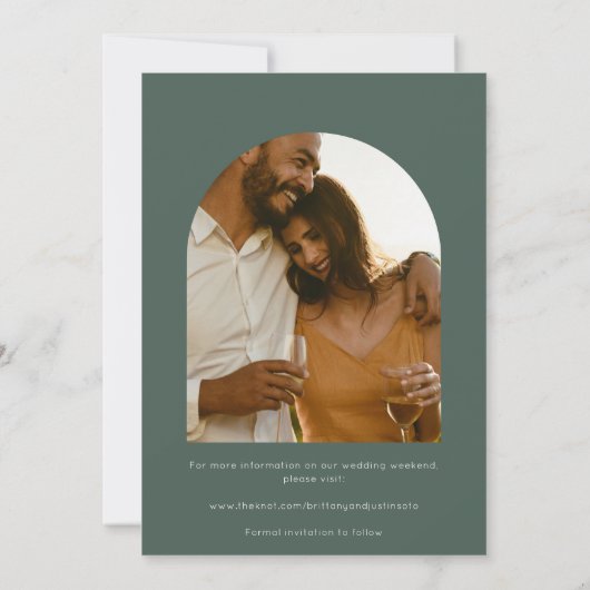 Elegante Jager Groene Foto Bruiloft Save The Date (Achterkant)