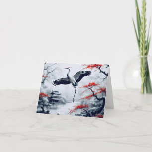 Elegante Japanse kraan in Japanse tuin Kaart