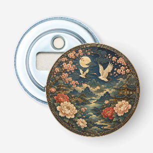 Elegante Japanse Kraan Maan Landschap Kinderen T-s Button Flesopener