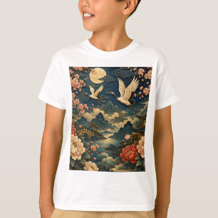 Elegante Japanse Kraan Maan Landschap Kinderen T-s T-shirt