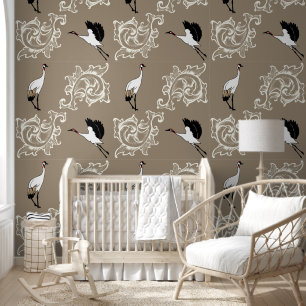 Elegante Japanse kraanvogels & Bloemen Behang