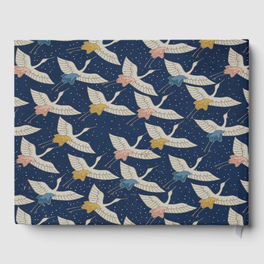 Elegante Japanse kranen Blauwe bruiloft Gastenboek (Achterkant)