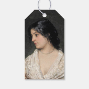 Elegante jonge dame met parelketting cadeaulabel