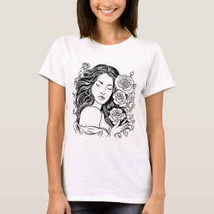 Elegante jonge vrouw rozen tshirt