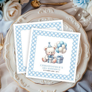 Elegante jongens verjaardags servetten teddybeer b