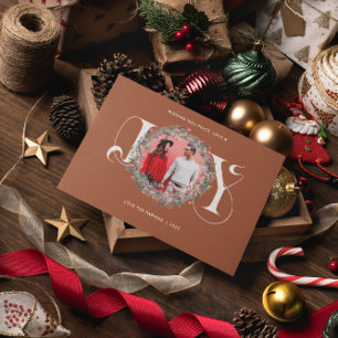 Elegante JOY Kerstkrans Bladeren Bessen Foto Feestdagenkaart