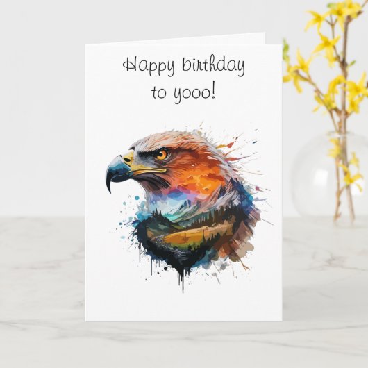 Elégante joyeuse carte d'anniversaire pour l'aigle (Fleur jaune)