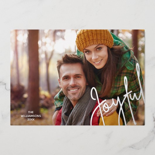 Elégante Joyful Silver Foil Carte de vacances (Recto)