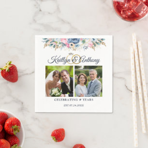 Elegante Jubileum Aquarel Bloemen 2 Foto's Servet