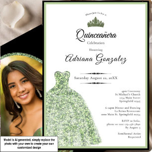 Elegante jurk 15e verjaardag salie groene Quincean Kaart