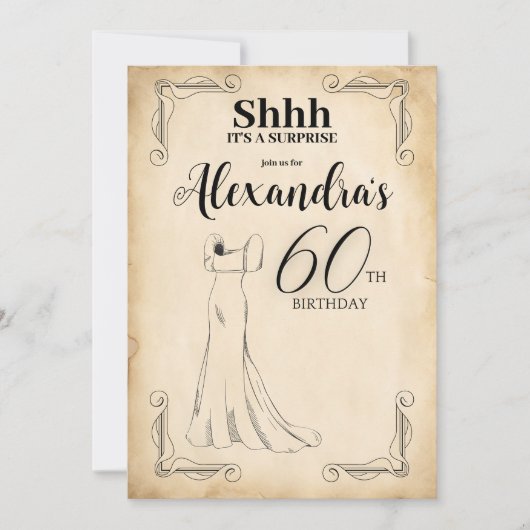 elegante jurk 60e verrassingsverjaardagsfeestje kaart (Voorkant)