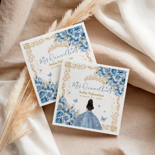 Elegante jurk babyblauw gouden Mis Quince Anos tia Servet