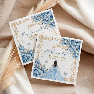 Elegante jurk babyblauw gouden Quinceanera-prinses Servet