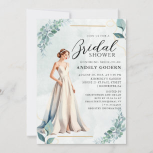 Elegante jurk illustratie met bruids douche kaart