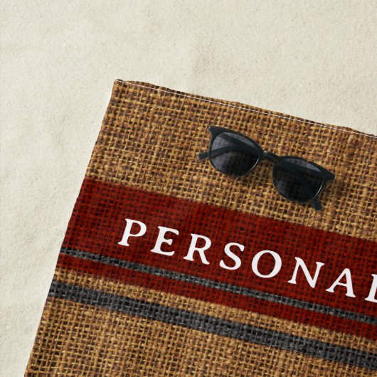 Elegante jute anker nautische bootnaam op maat strandlaken (In situ)