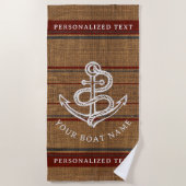 Elegante jute anker nautische bootnaam op maat strandlaken (Voorkant)