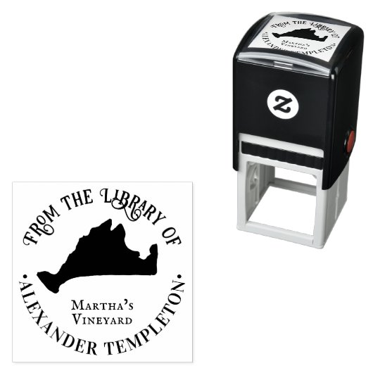 Elegante kaart van Martha's Vineyard OL Bibliothee Zelfinktende Stempel (In situ)