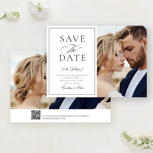 Elegante kalligrafie 2 foto QR Code bruiloft Save The Date