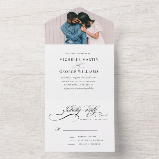 elegante kalligrafie all in one uitnodiging (Binnen)