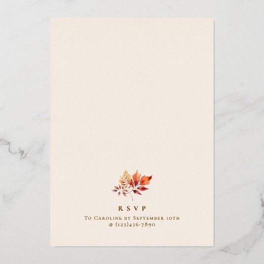 Elegante kalligrafie bladeren vallen haar verjaard folie uitnodiging (Achterkant)