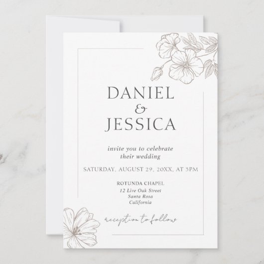 Elegante kalligrafie bloemenscript bruiloft kaart (Voorkant)