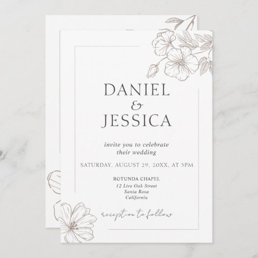 Elegante kalligrafie bloemenscript bruiloft kaart (Voorkant / Achterkant)