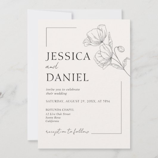 Elegante kalligrafie bloemenscript bruiloft kaart (Voorkant)