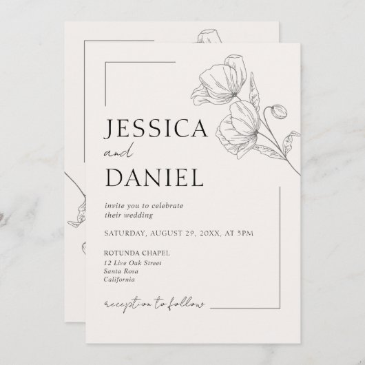 Elegante kalligrafie bloemenscript bruiloft kaart (Voorkant / Achterkant)