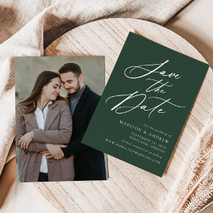 Elegante kalligrafie bos groene foto bruiloft save the date