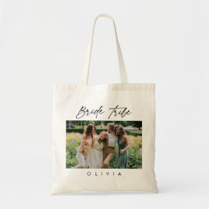 Elegante kalligrafie bruid stam foto bruidsmeisje tote bag