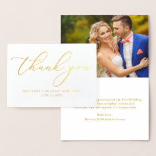 Elegante kalligrafie bruiloft Bedankt Gold Folie Kaarten