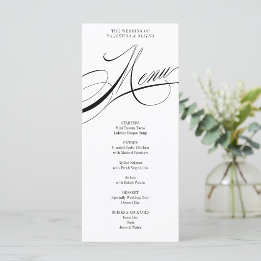 Elegante kalligrafie bruiloft menu Kaart (Staand voorkant)