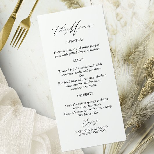 Elegante kalligrafie bruiloft menu Kaarten