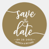 Elegante kalligrafie bruiloft opslaan van de datum ronde sticker (Voorkant)
