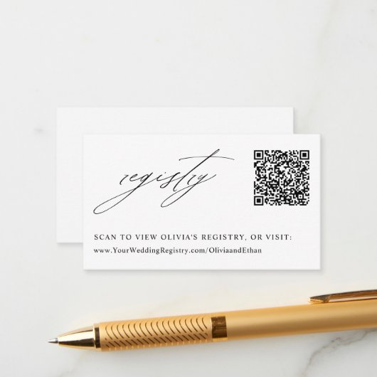 Elegante kalligrafie bruiloft QR-code register Informatiekaartje (Voorkant / Achterkant in situ)