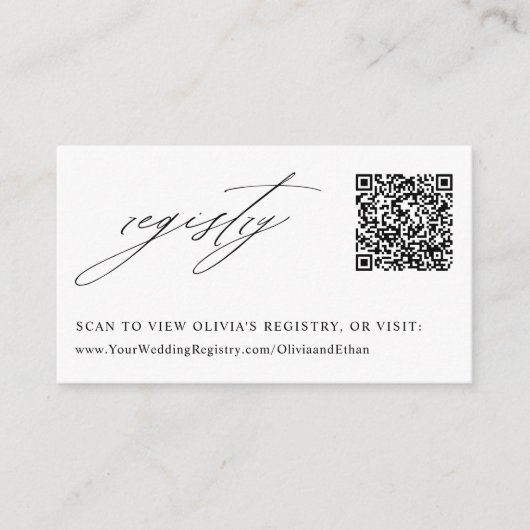 Elegante kalligrafie bruiloft QR-code register Informatiekaartje (Voorkant)
