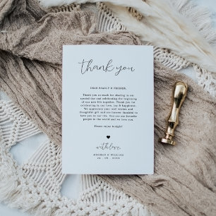 Elegante kalligrafie bruiloft tafel dank u opmerki bedankkaart