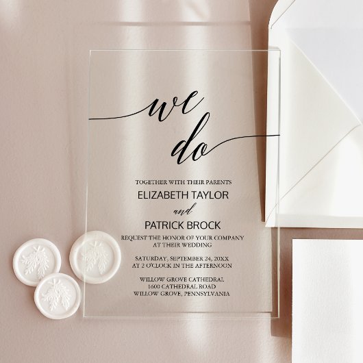 Elegante kalligrafie Classic Unique We Do Wedding Acryl Uitnodigingen