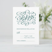 Elegante Kalligrafie Diep Blauwgroen Verticaal RSV RSVP Kaartje (Staand voorkant)