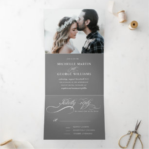 Elegante kalligrafie drievoudige bruiloft uitnodig drieluik uitnodiging