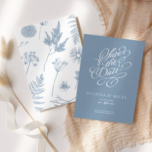 Elegante  kalligrafie Dusty Blue Kaart