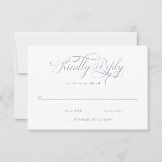 Elegante kalligrafie | Dusty Blue Wedding RSVP Kaartje (Voorkant)