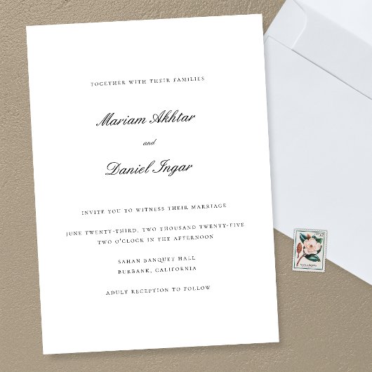 Elegante kalligrafie Eenvoudig script Witte bruilo Kaart