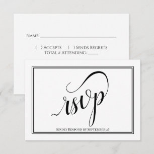 Elegante kalligrafie Eenvoudige zwart-witte bruilo RSVP Kaartje
