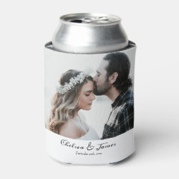 Elegante kalligrafie foto bruiloft blikjeskoeler