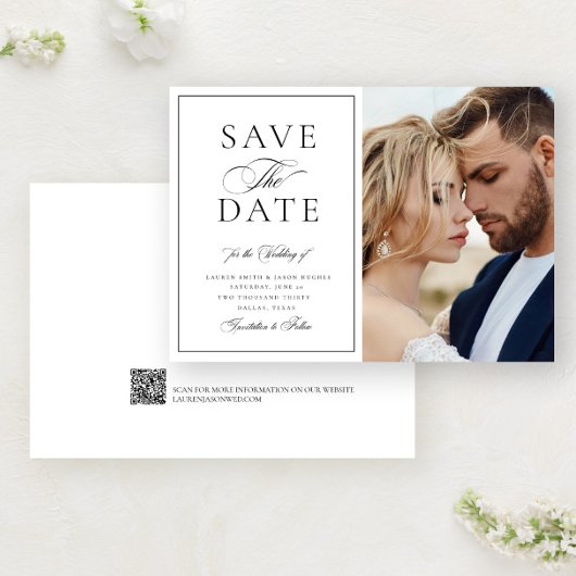 Elegante kalligrafie foto QR Code bruiloft Save The Date