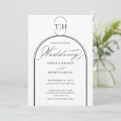 Elegante kalligrafie gemonogram witte bruiloft kaart (Staand voorkant)