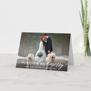 Elegante kalligrafie Getrouwd en vrolijk bruiloft Feestdagen Kaart
